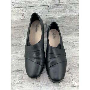 Clarks Collection Black Leather Pleated Slip On Block Heel Pumps Women Size 8.5W